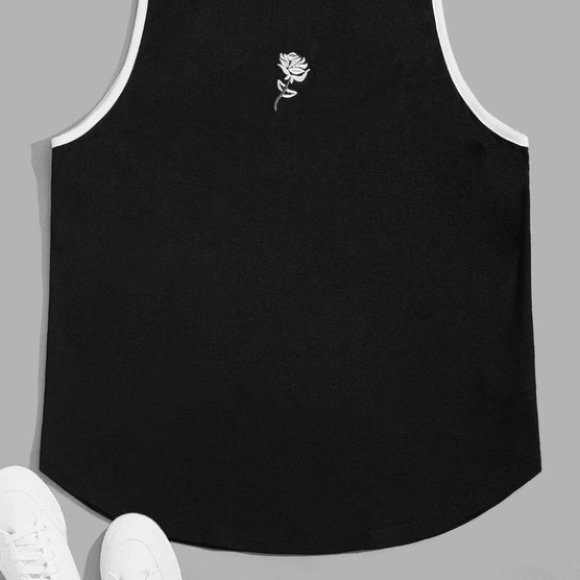 Casual Men's Summer Floral Print Tank Top Black - Picture 2 of 6